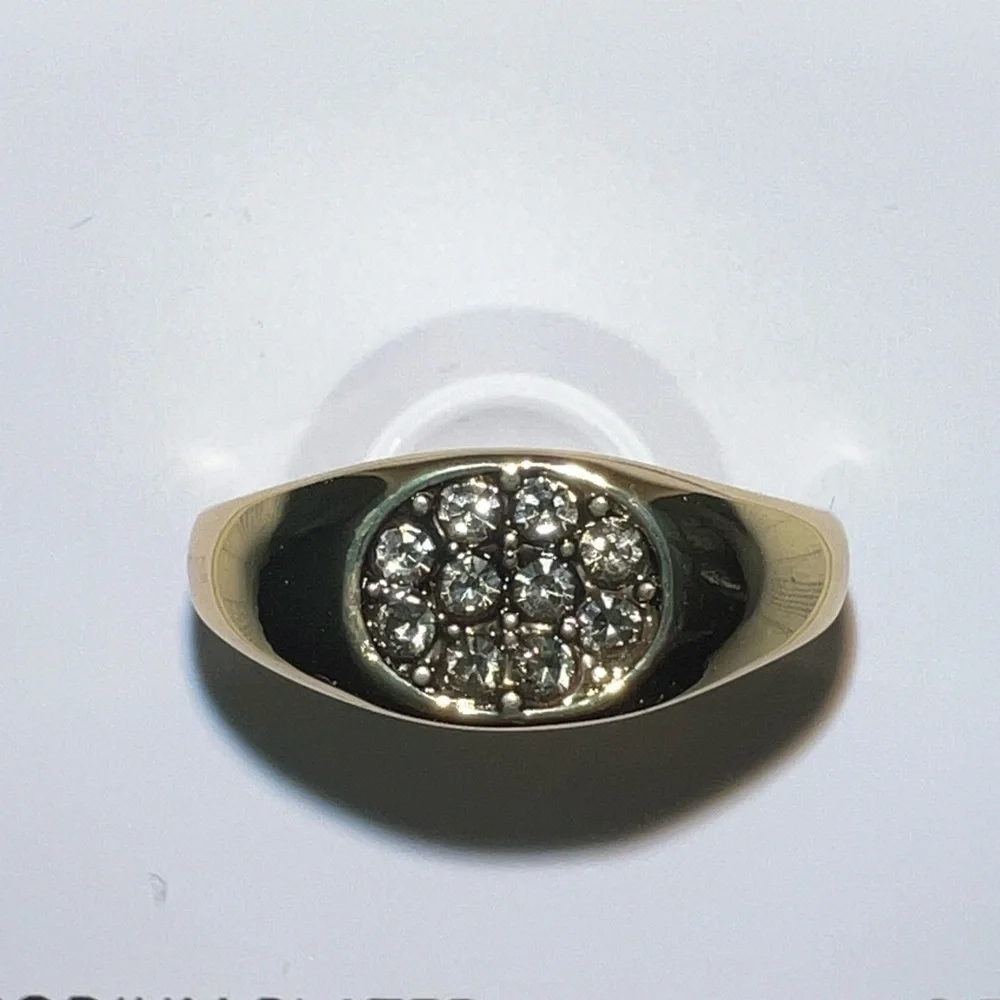 Signet Ring Crystal Pave Gold Tone Rhodium Plated Black Enamel Sz 8 NWT 💥SALE💥